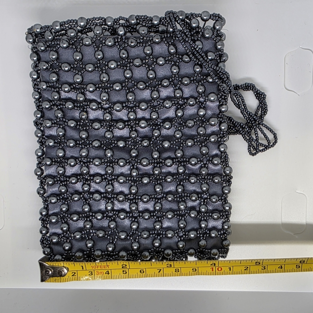 Giorgio Beverly Hills Vintage Elegant Beaded Gray Mini Bag Crossbody 5×4" - Picture 9 of 9